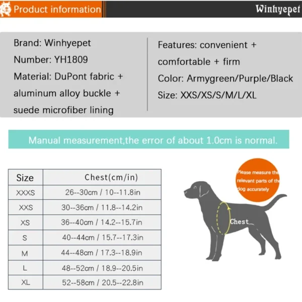 Winhyepet Dog Harness Chest Strap Outdoor Travel Walking Leash Comfortable Light Small Medium Large Pet Product YH1809 - Image 6